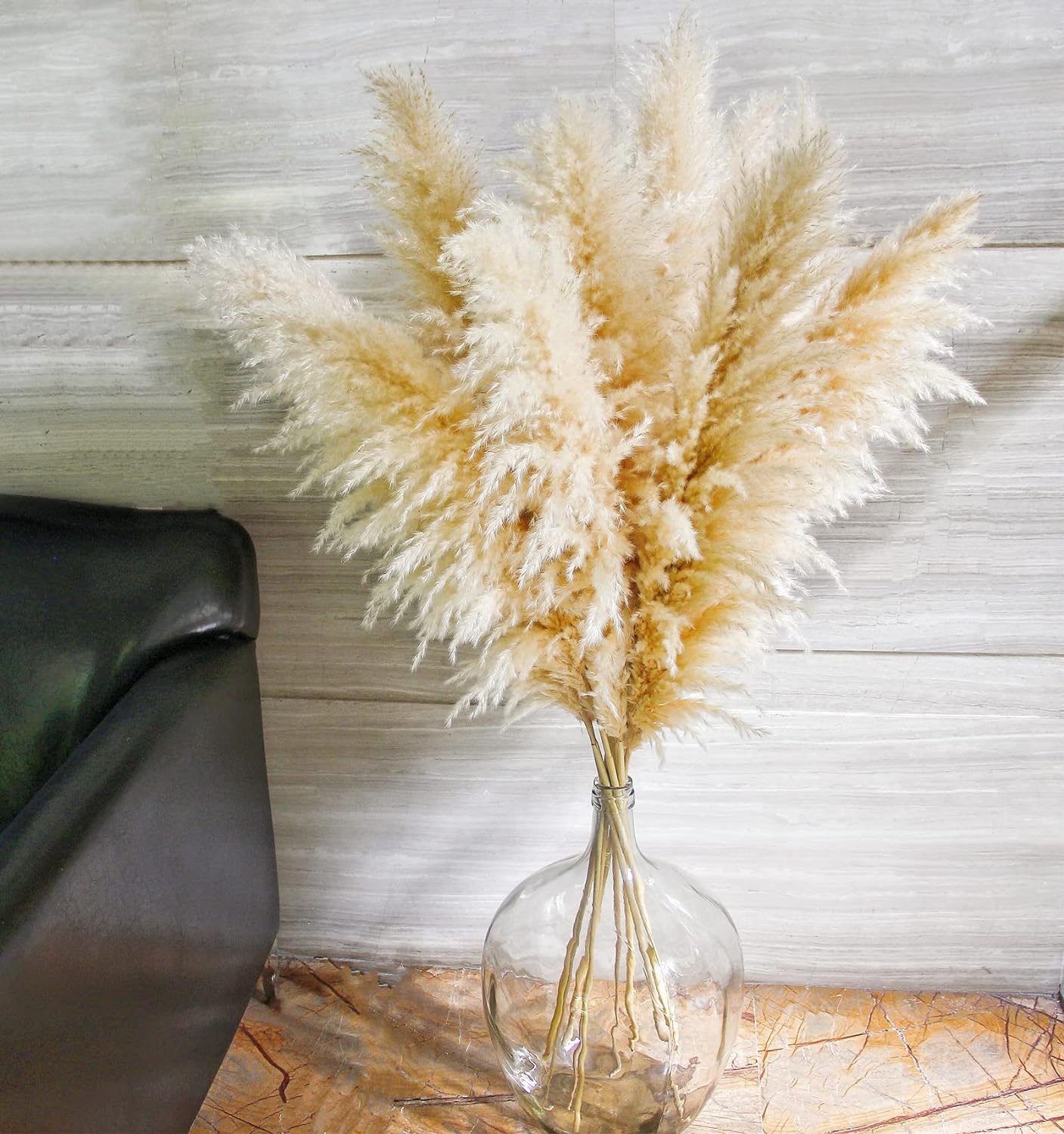 10 PCS Beige Pampas Grass Decor, Naturally Dried Pompas, Bunny Tails Dried Flowers, and Dried Eucalyptus. Perfect for Weddings, Boho Party Decorations, and Table Decor(17inch)