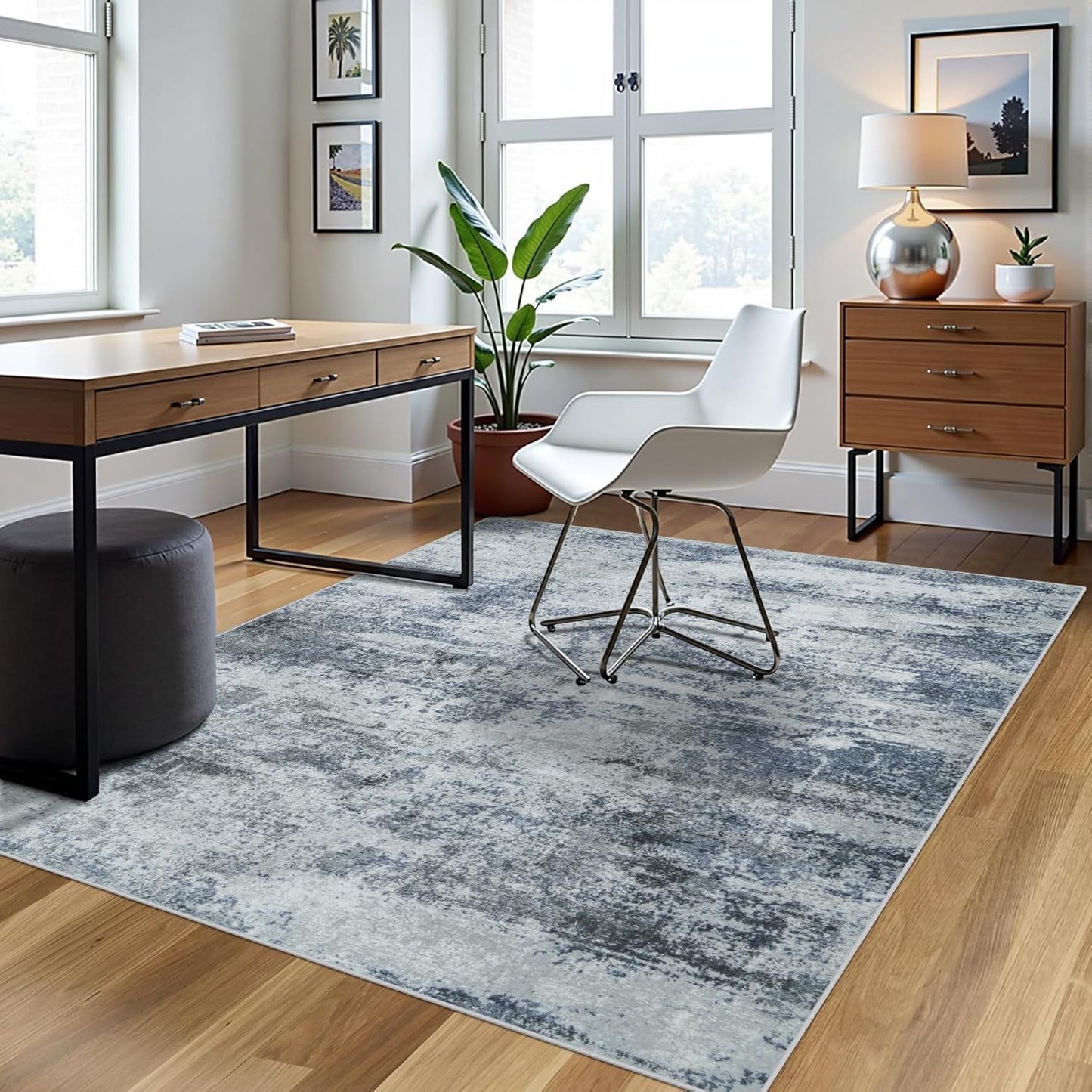 8x10 Area Rugs for Living Room Rug Washable: Abstract Large Rug for Dining Room Bedroom Carpet Non Slip 8 by 10 Indoor Modern Nursery Home Office Blue Grey