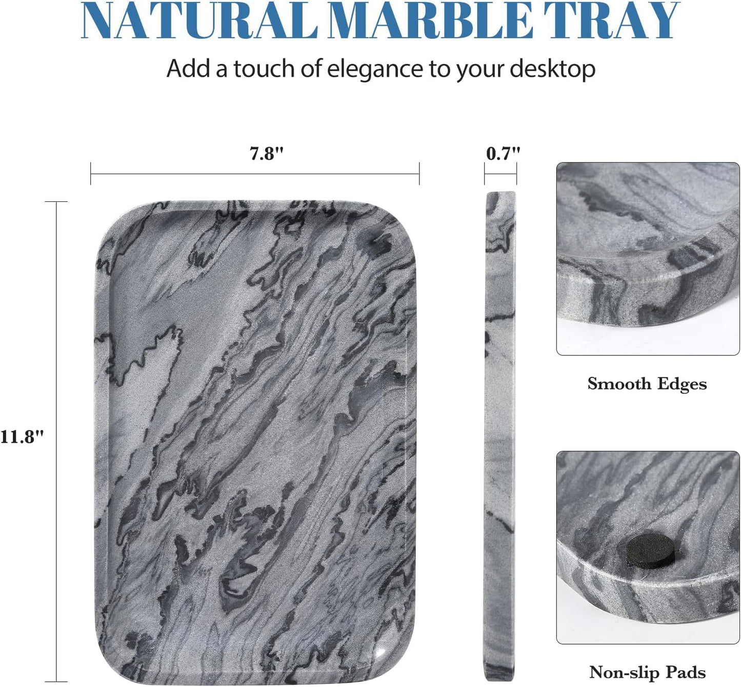 Koville Romano Travertine Tray, 12"x8" Natural Stone Vanity Tray for Countertop Bathroom Kitchen Dresser, Decorative Marble Catchall Trays for Perfume Jewelry, Rectangular Serving Tray(Beige)