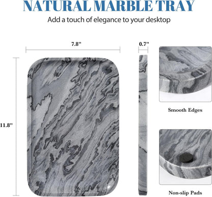 Koville Romano Travertine Tray, 12"x8" Natural Stone Vanity Tray for Countertop Bathroom Kitchen Dresser, Decorative Marble Catchall Trays for Perfume Jewelry, Rectangular Serving Tray(Beige)