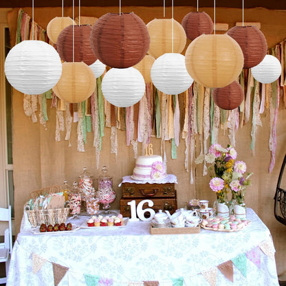 BEISHIDA 10Pcs White Paper Lanterns Decorative Chinese/Japanese Hanging Round Paper Lanterns Lamp for Birthday, Wedding, Christmas, Bridal, Home Decor, Party Decoration(Size of 4”, 6”, 8”, 10”)