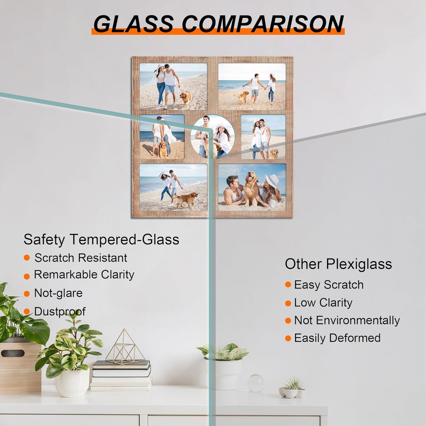 YESKAY 4x6 Picture Frame Collage for Wall Decor, Multiple Photo Collage Frames with Tempered Glass, 7-Opening for 4 x 6 Picture Frames, Rustic Brown, 1 Pack