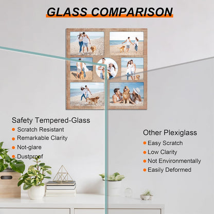 YESKAY 4x6 Picture Frame Collage for Wall Decor, Multiple Photo Collage Frames with Tempered Glass, 7-Opening for 4 x 6 Picture Frames, Rustic Brown, 1 Pack
