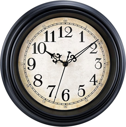 Plumeet Retro Wall Clock, 12'' Non Ticking Classic Silent Vintage Wall Clocks Decorative Kitchen Living Room Bedroom - Battery Operated
