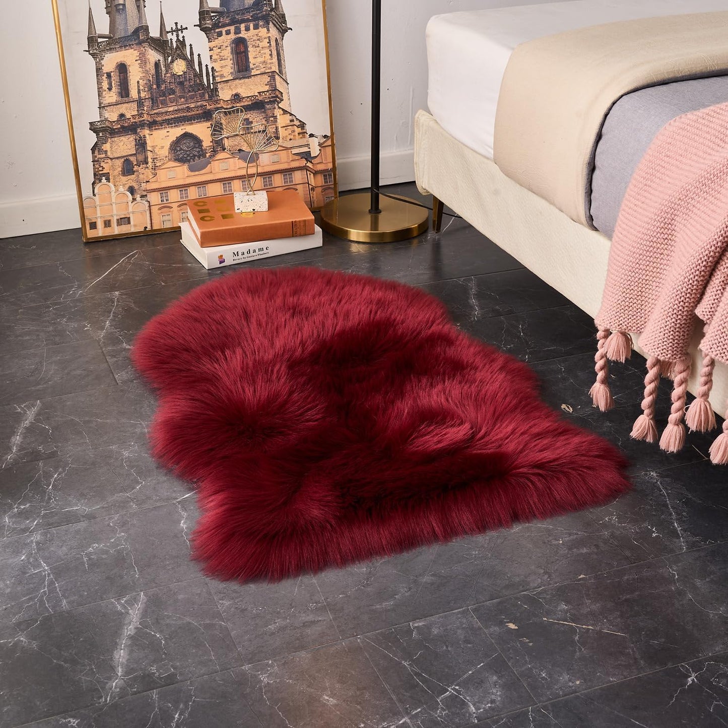 EasyJoy Ultra Soft Fluffy/Fuzzy Shaggy Area Rug Faux Fur Chair Cover Seat Pad for Bedroom Floor Sofa Living Room (2 x 6 ft Sheepskin, Beige)