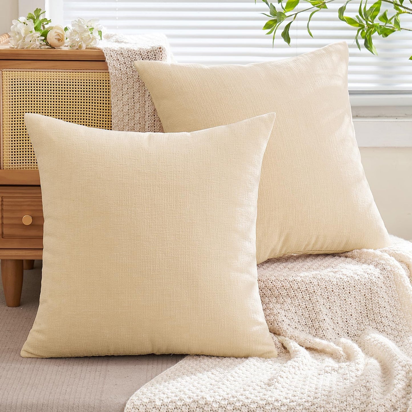 MIULEE Olive Green Couch Pillow Covers 18x18 Inch, Set of 2 Soft Chenille Decorative Square Throw Pillow Covers Farmhouse for Sofa Living Room Bed