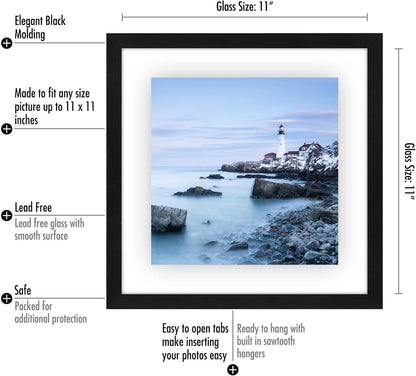 Americanflat 8x10 Floating Picture Frame with Polished Crystal-Clear Glass - Use as 5x7 Picture Frame or Display 4x6 Photo - Signature Float Collection - Photo Frames for Tabletop or Wall - Black