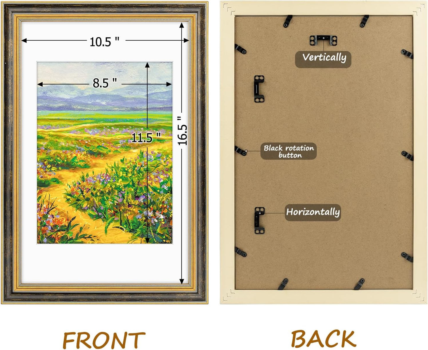 Golden State Art,11x14 Ornate Picture Frame for 8x10 Photo with Mat or 11 x 14 Prints without Mat,Real Glass Wall Display(Color:Green Gold)