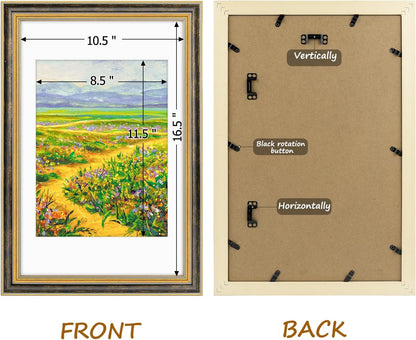Golden State Art,11x14 Ornate Picture Frame for 8x10 Photo with Mat or 11 x 14 Prints without Mat,Real Glass Wall Display(Color:Green Gold)