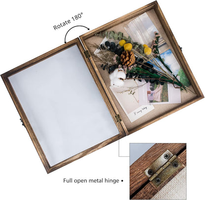 GraduationMall 13x16 Wood Shadow Box Frame Glass Door Display Case with Linen Back and 6 Stick Pins,1.5 inches Interior Depth,Ideal for Memorabilia Pictures Flowers Medals Tickets Rustic White