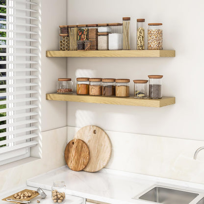 RICHFOCUS 72Inch Floating Shelves for Wall 2 Pack Shelves for Bedroom|Kitchen|Bathroom Wall Mounted Rustic Wood Floating Shelf with Invisible Brackets for Books|Storage|Decor, Rustic Brown