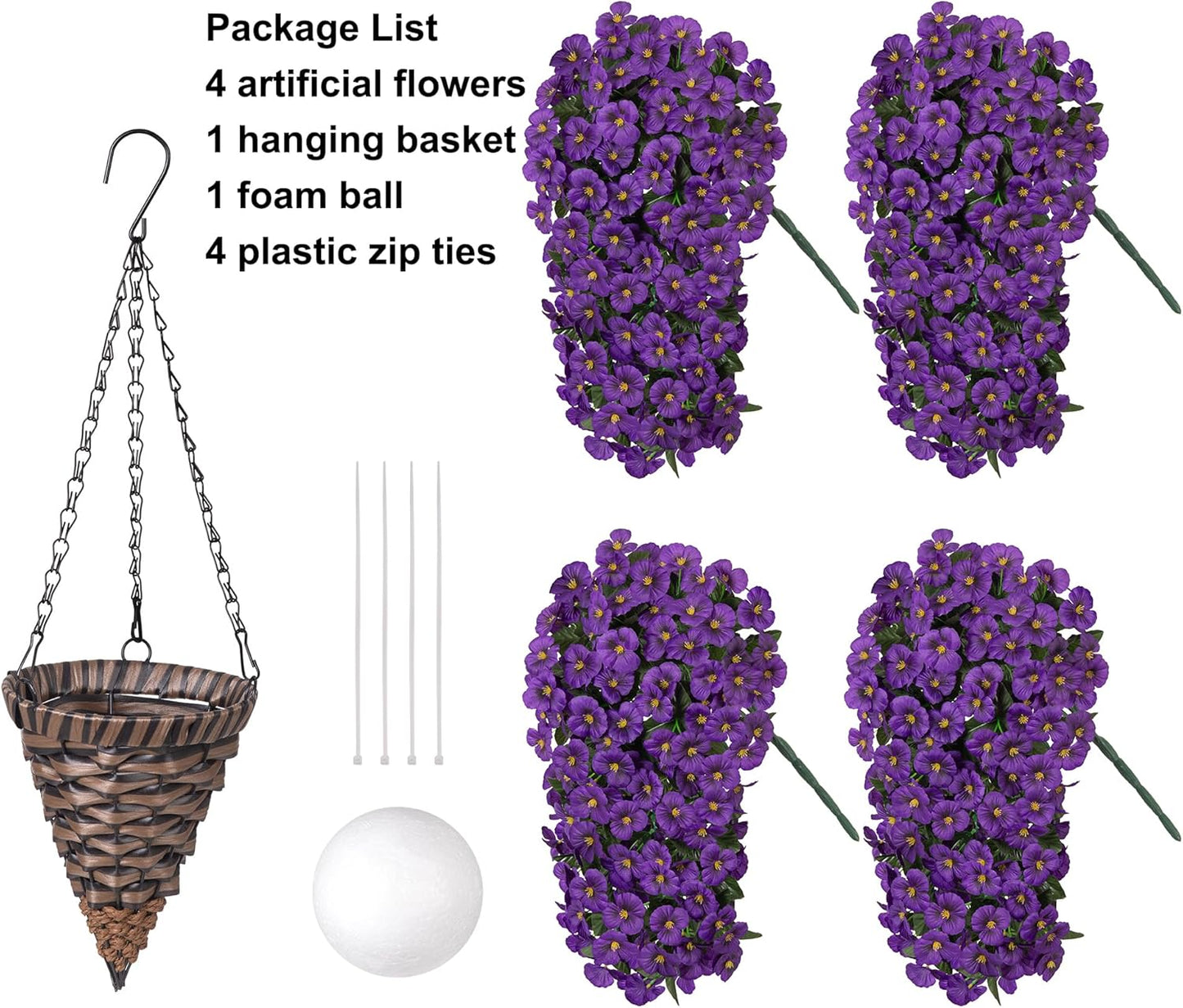 HyeFlora Artificial Flowers for Outdoors, 2pcs Faux Silk Pansies Flowers UV Resistant Fake Hanging Flower Plants for Outside Planters Porch Yard Patio Window Box (Mix Purple)