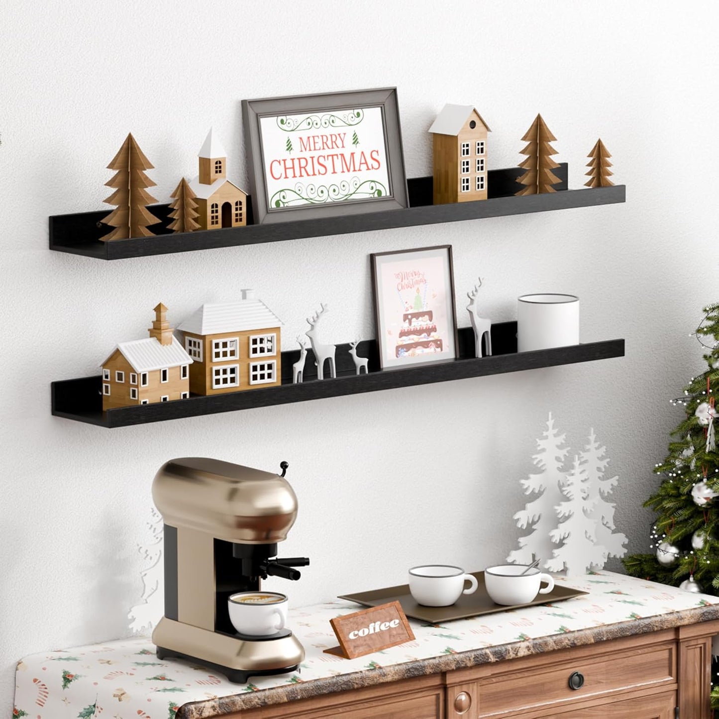 upsimples 6 Pack Wooden Floating Shelves, Wall Storage Decor Shelf for Bathroom, Bedroom, Living Room, Kitchen, Office and Laundry Room, Wall Mounted Display Hanging Shelf, Brown