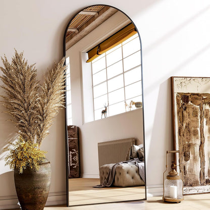 XRAMFY 56"x21" Arched Full Length Mirror Floor Mirrors with Aluminum Alloy Frame Free-Standing Wall Mounted Floor Mirrors or Large Dressing Mirror, Black Mirror Full Length