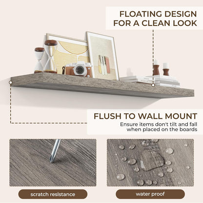RICHFOCUS 72Inch Floating Shelves for Wall 2 Pack Shelves for Bedroom|Kitchen|Bathroom Wall Mounted Rustic Wood Floating Shelf with Invisible Brackets for Books|Storage|Decor, Rustic Brown