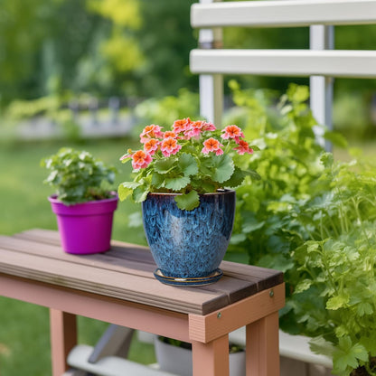 10 Inch Ceramic Planter Pot Round Plant Pot for Indoor Plants Outdoor Large Flower Pot with Drainage Hole and Saucer Blue