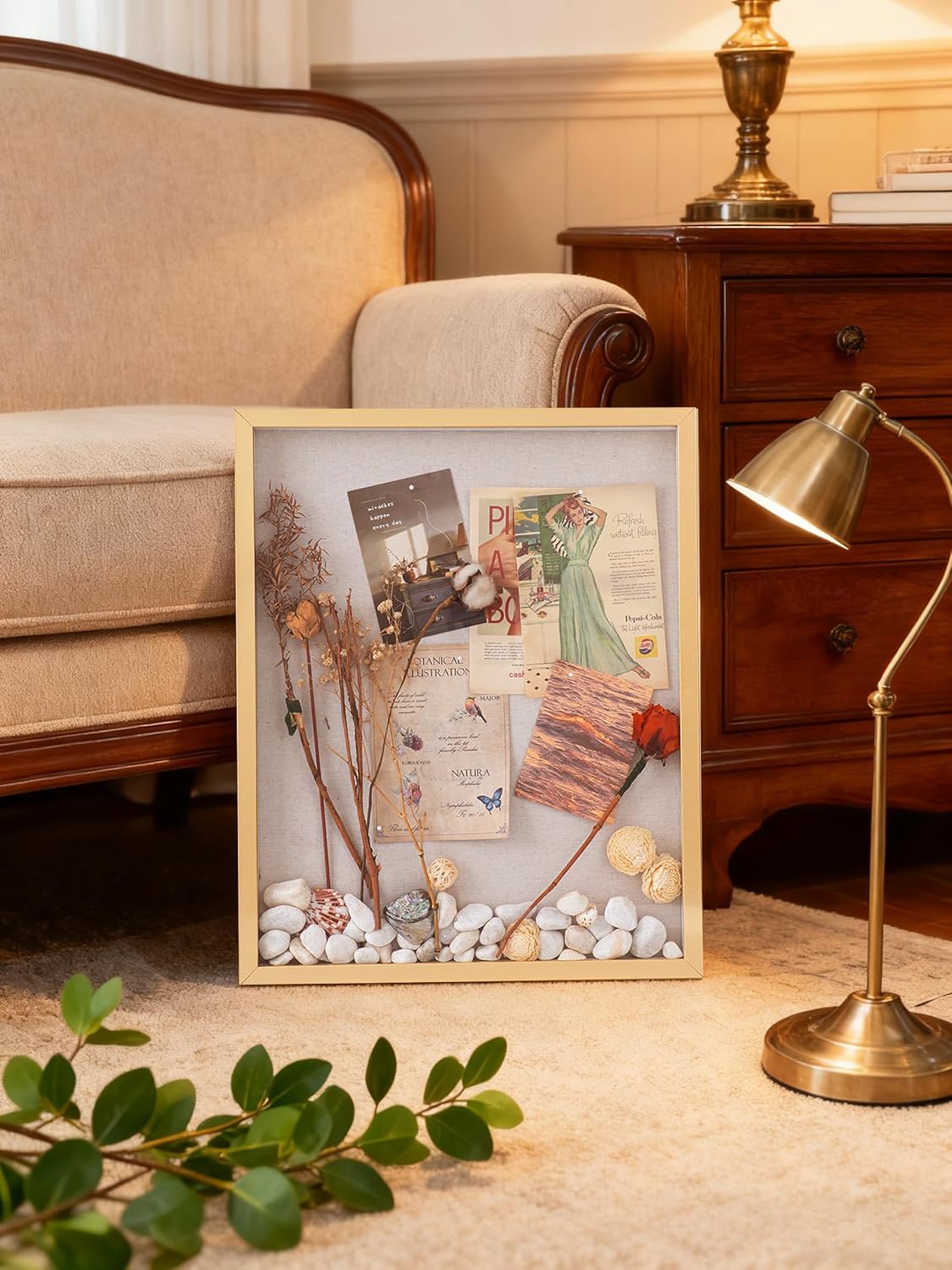Muzilife 8x8 Shadow Box Picture Frame with Linen Board - Deep Wood & Glass Display Case Ready to Hang Memory Box Baby Sports Memorabilia, Pins, Awards, Medals, Wedding, Tickets and Photos (Black)