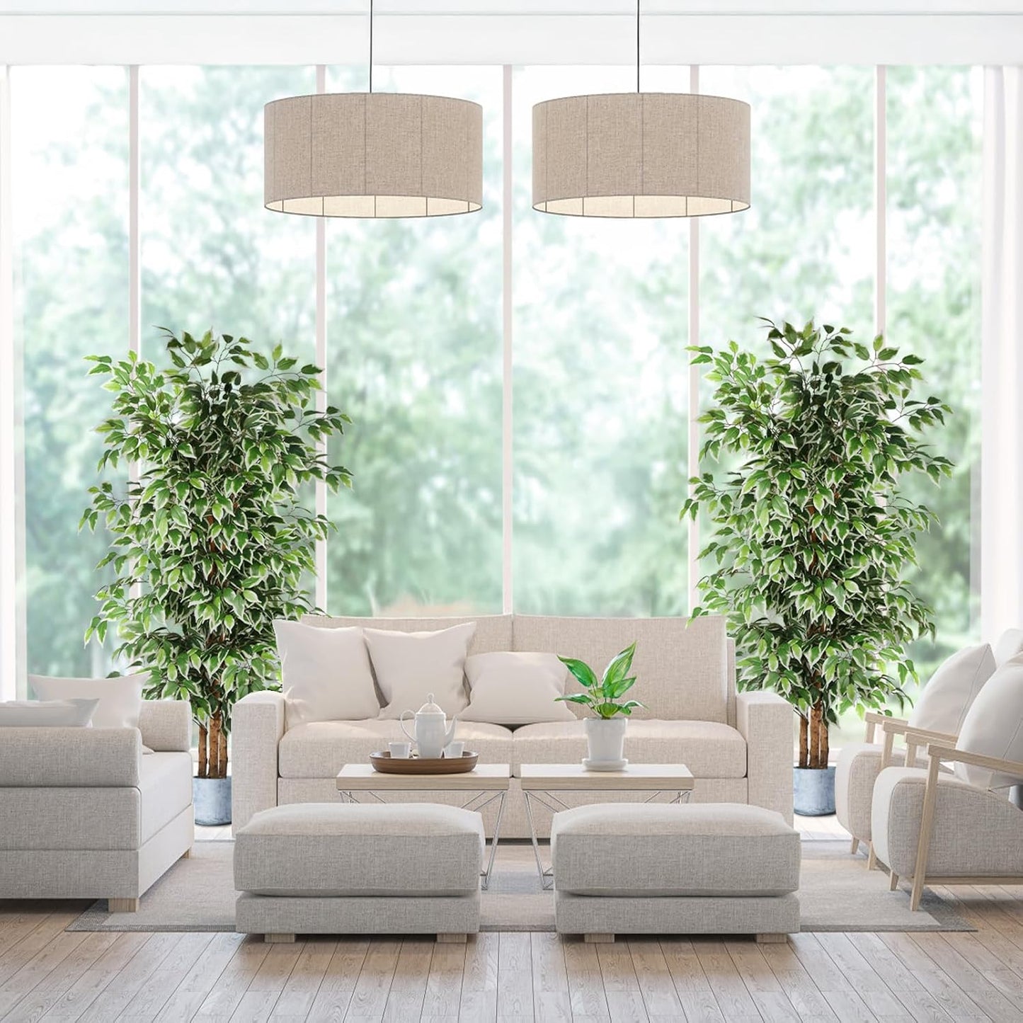 GTIDEA 6ft Artificial Tree Ficus, Tall Faux Trees Indoor with Natural Trunk and Fake Silk Tree Fake Plants for Home Spring Decor Living Room Outdoor Balcony House Office (Included Dried Moss)