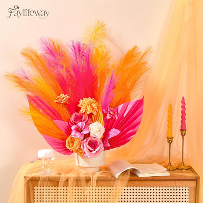 50pcs Pampas Grass 17in for Living Room Decor, Blush Pink Pampas Grass Decor, Fluffy Pink Flowers for Home Birthday Bathroom Baby Shower Wall Bow Decor(Blush & Cream & Pink)