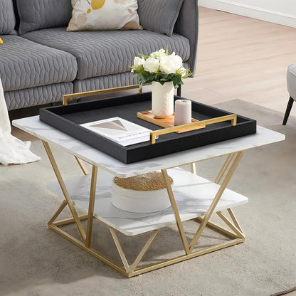 XIGEXIGE Ivory Shagreen Decorative Tray Large Rectangle Coffee Table Tray for Ottoman Faux Leather Serving Tray with Brushed Gold Handles