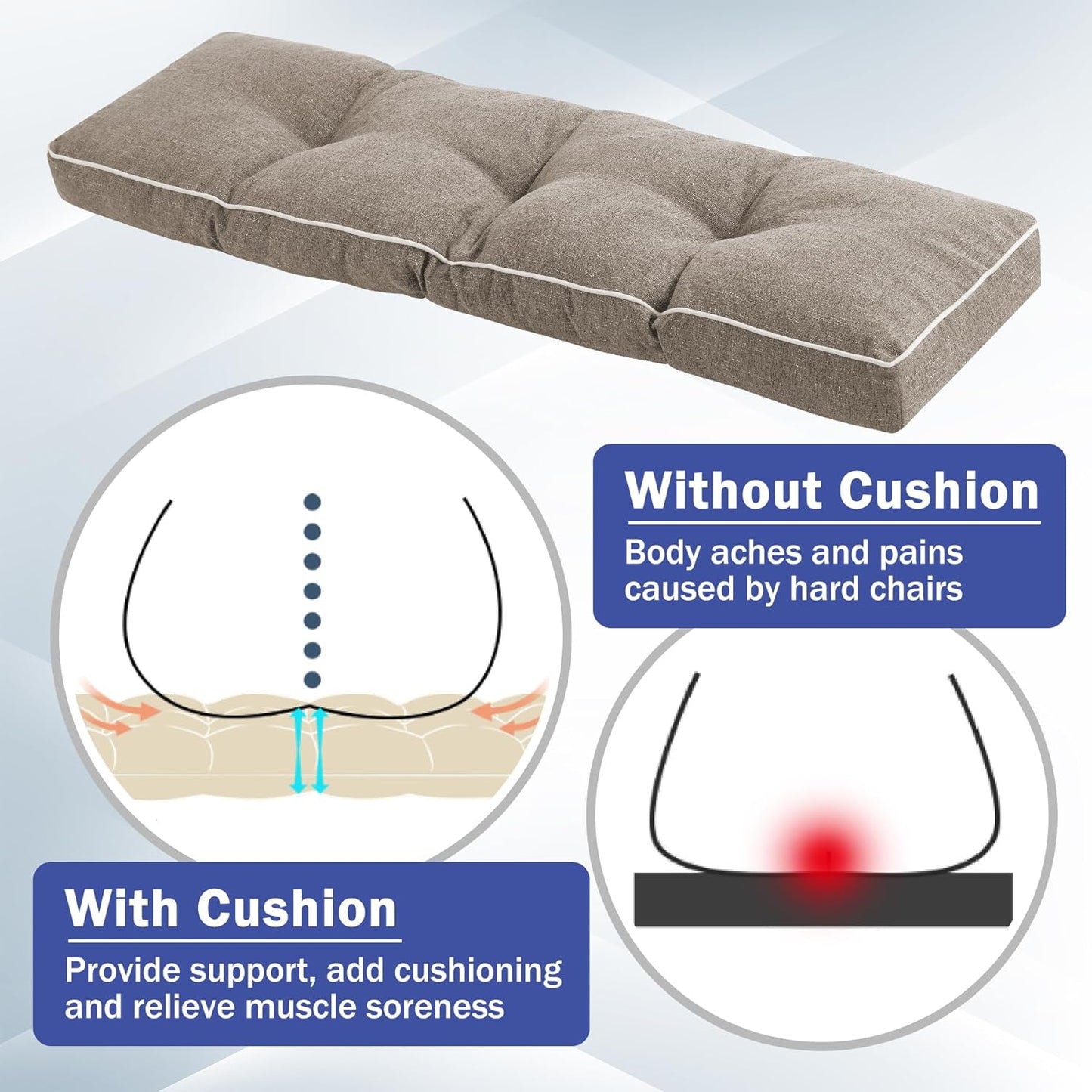 IPYNBAP Bench Cushion, 42 x 16 Inch Patio Furniture Cushions with Durable Ties, Soft Memory Foam Bench Cushions for Indoor/Outdoor Furniture with Non-Slip Bottom, Kitchen&Dining, Dark Grey