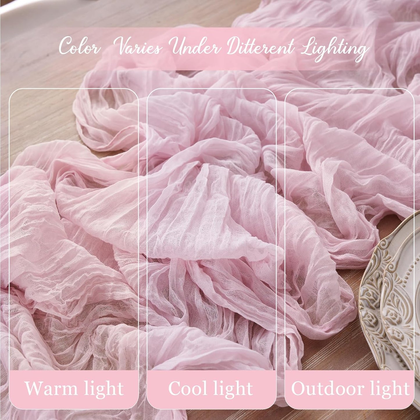 2pcs Cheesecloth Table Runner 120 Inches Pink Boho Gauze Cheese Cloth Runner 10FT Rustic Sheer Fall Table Runners for Thanksgiving Baby Shower Party Holiday Wedding Decoration