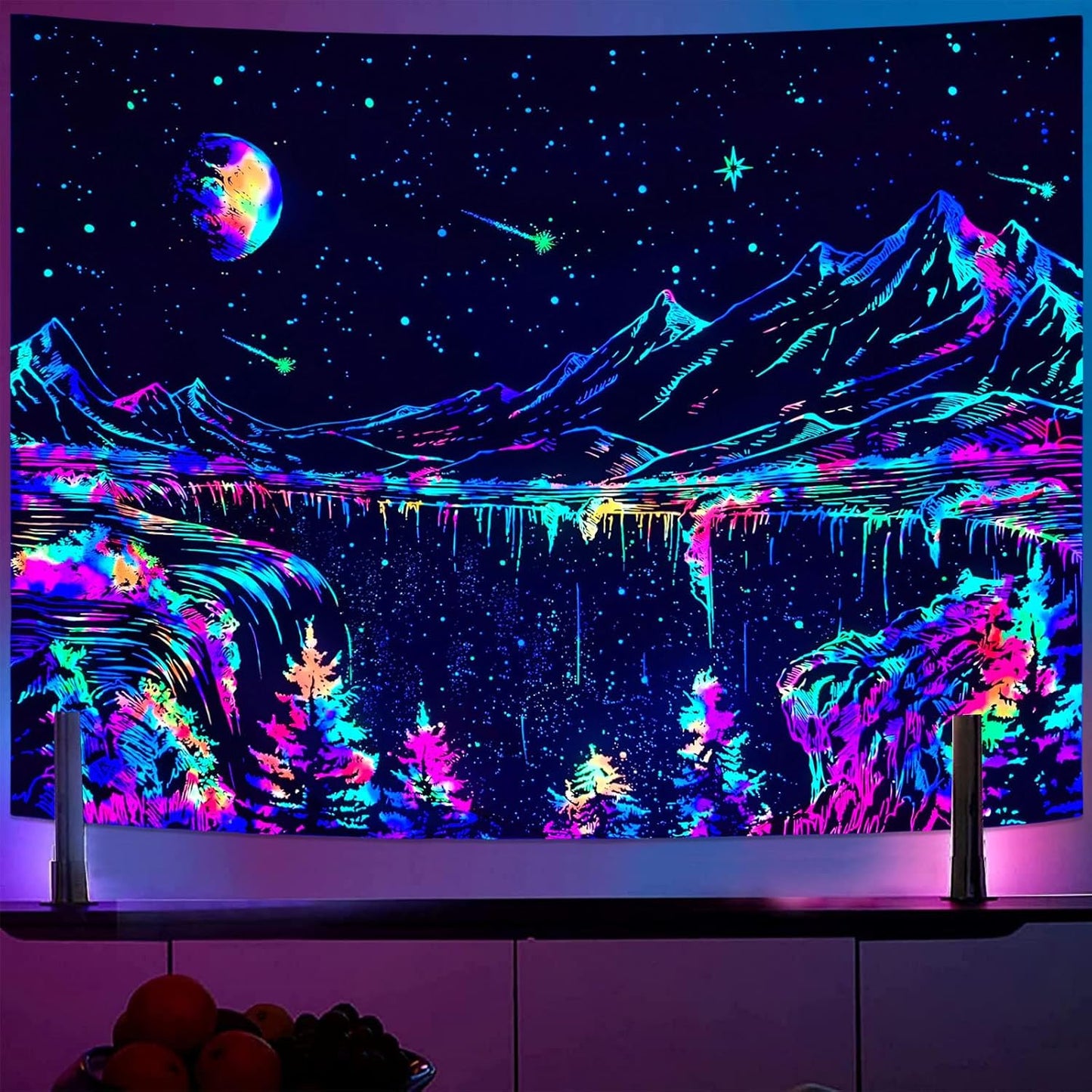Zussun Black and White Tapestry Starry Night Mountain Tapestries for Bedroom Aesthetic Moon and Stars Tapastry's Wall Hanging Dark Nature Forest Wall Tapestry for Living Room Dorm (48'' × 36'')