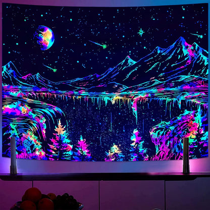 Zussun Black and White Tapestry Starry Night Mountain Tapestries for Bedroom Aesthetic Moon and Stars Tapastry's Wall Hanging Dark Nature Forest Wall Tapestry for Living Room Dorm (48'' × 36'')
