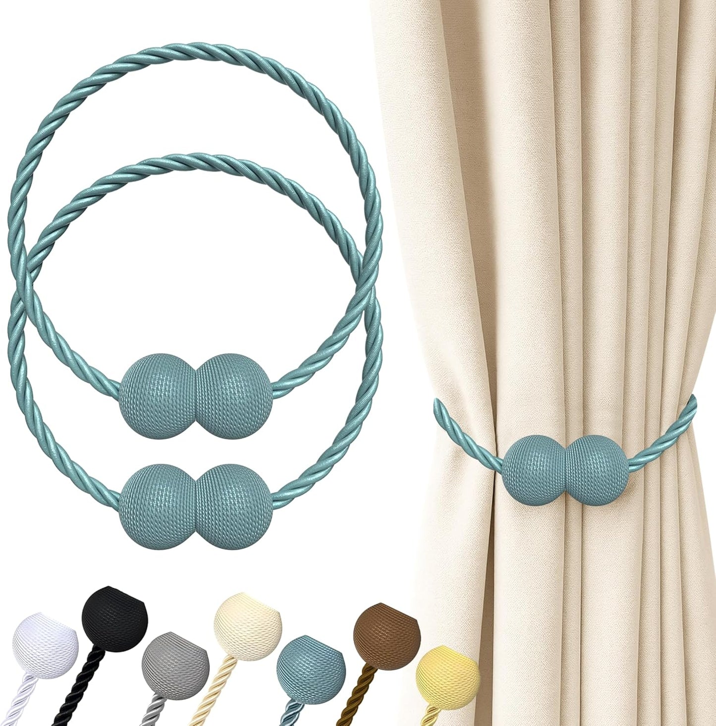 Hion Magnetic Curtain Tiebacks Black 2pcs, Curtain Tiebacks Buckles Holdbacks Holders Hooks Clip for Home Outdoor Bedroom Office Decorative Curtain
