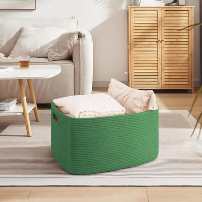 OIAHOMY 75L Large Woven Cotton Rope Storage Basket with Handle for Organizing Blanket and Toys for Living Room, Nursery, Brown Variegated 22”x17”x12”