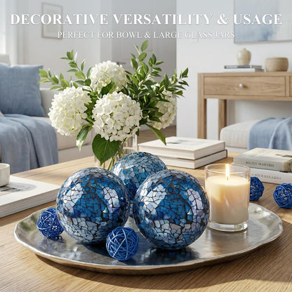 DomeStar 3PCS Decorative Balls for Bowls, 3 Inch Dark Red Orbs Glass Balls for Centerpiece Bowls Mosaic Sphere for Home Decoration Dining Table