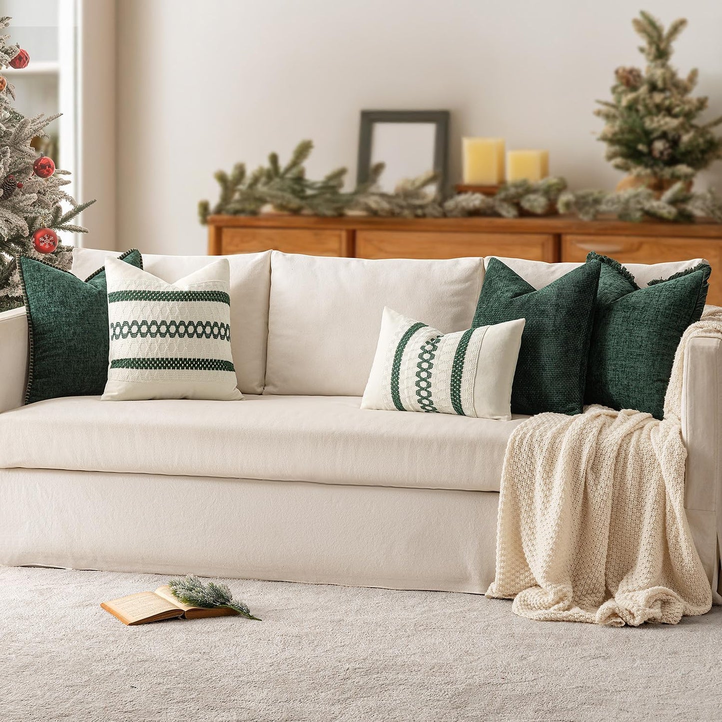 MIULEE Pack of 2 Couch Throw Pillow Covers 18x18 Inch Neutral Beige Modern Boho Accent Decorative Pillow Covers Soft Chenille Farmhouse Cushion Covers for Home Decor Bed Sofa Living Room