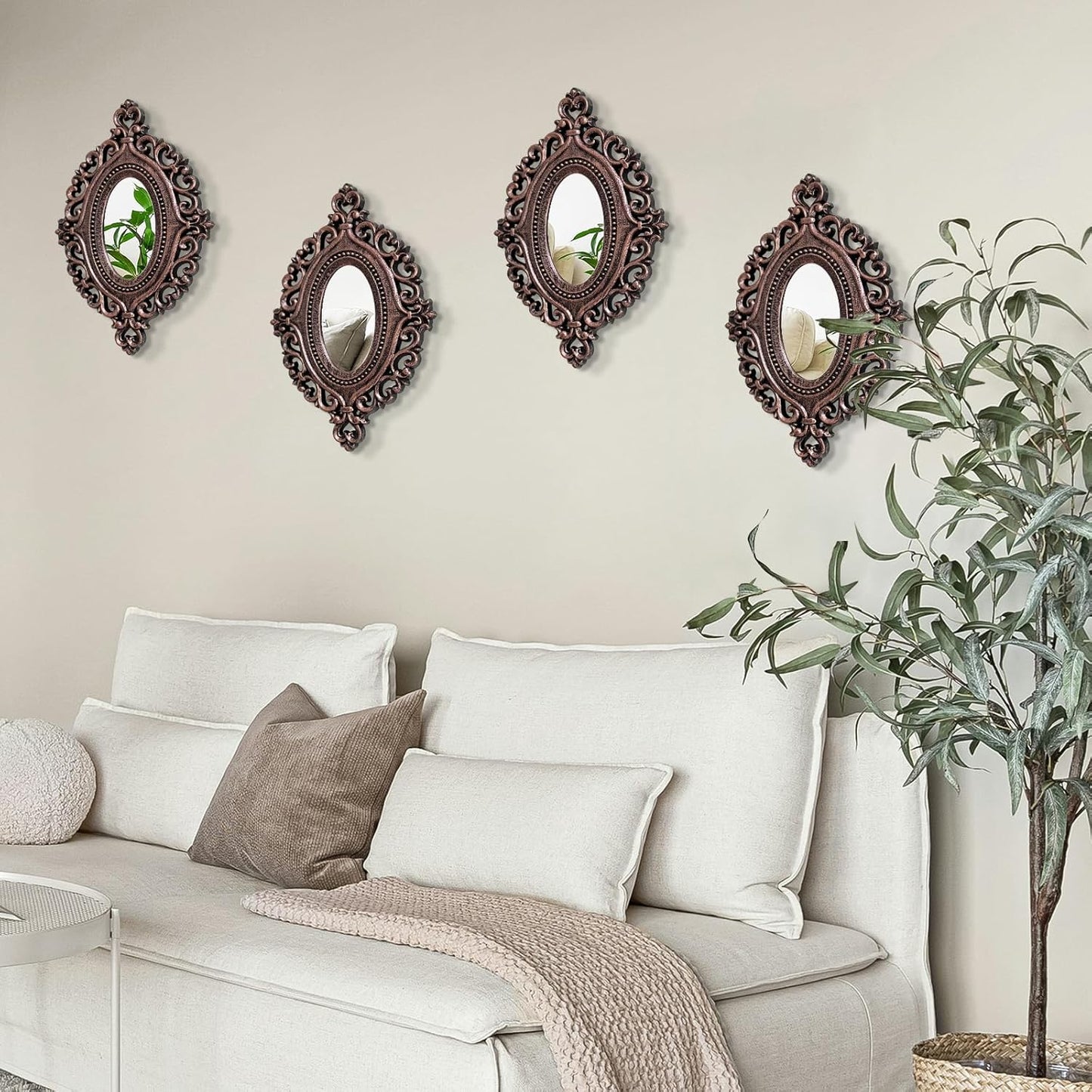 ZEXUIRU 4 Set. Rustic Wall Mirrors for Bedroom Bathroom Living Room Entryway Wood Farmhouse Square Easy to Hang Framed Decorative Accent Hanging Wall-Mounted Mirror Set for Living Room - Black