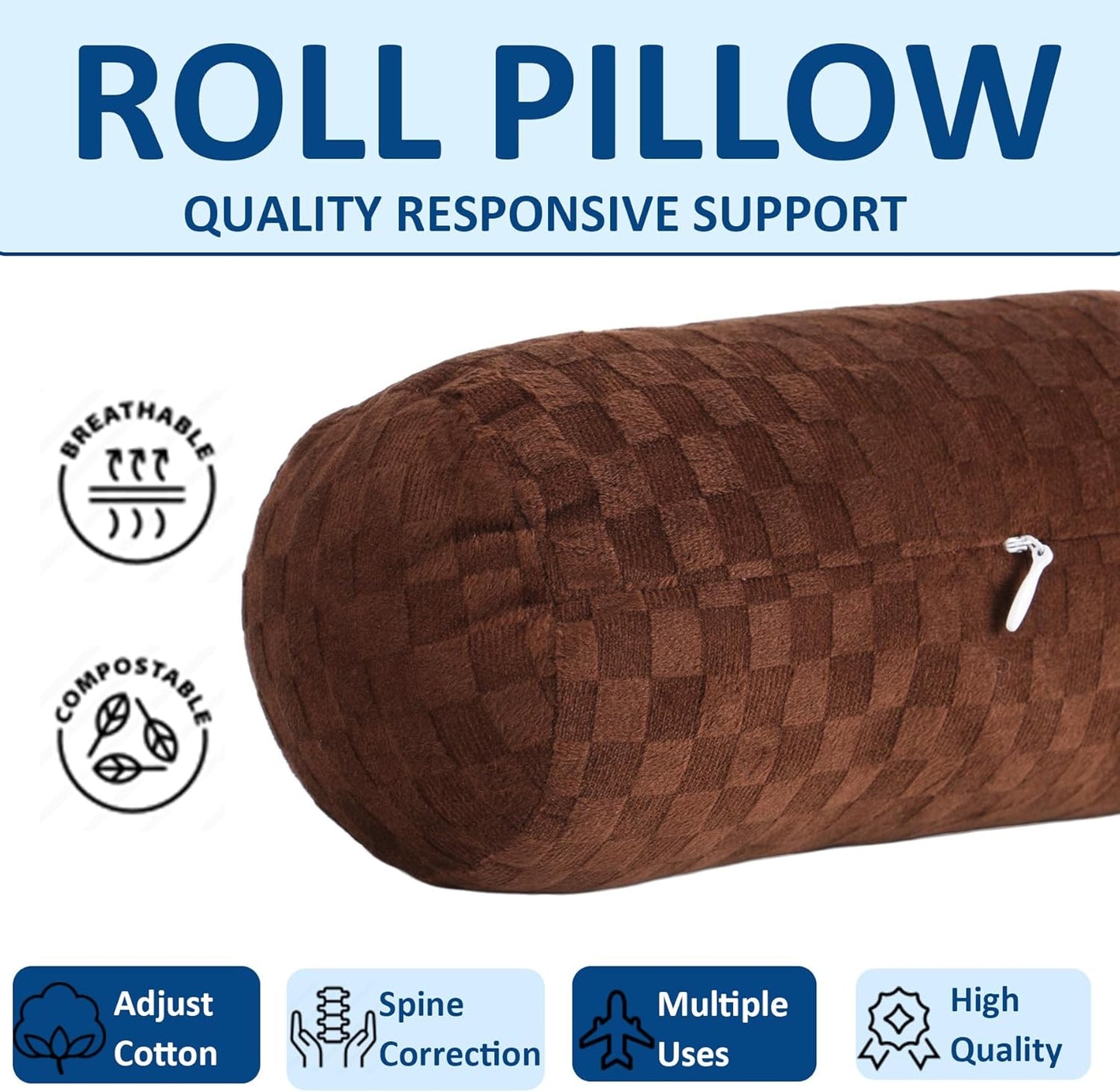 Health Cervical Neck Roll, Comfortable and Highly Resilient Bolster Pillows, Round Neck Pillows Support for Sleeping | Large Size Bolster Pillow for Bed, Legs, Back and Yoga (Grey)