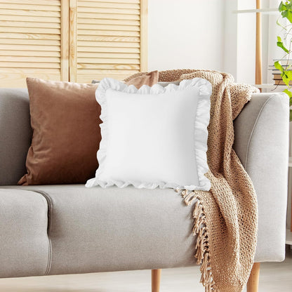 KKJIAF Ruffle Pillow Cases 26x26 Inches, White Square Ruffled Pillow Covers Set of 2, Microfiber Wrinkle Resistant Pillow Shams with Envelope Closure for Sofa Bed Living Room