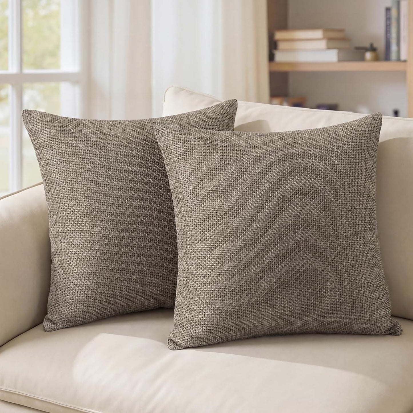YDKGL Pack of 2 Pillow Covers 18x18, Beige Cream, Couch Decorative Boho Farmhouse Neutral Throw Pillow Case Covers with Zipper, for Living Room Bedroom Soft Pillowcase