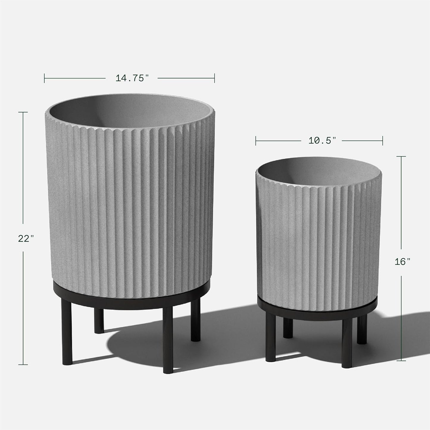 Veradek Demi Series Round Planter w/ Stand for Porch/Patio | Durable Plastic-Concrete & Wooden Stand | Modern Décor for Tall Plants, Flowers