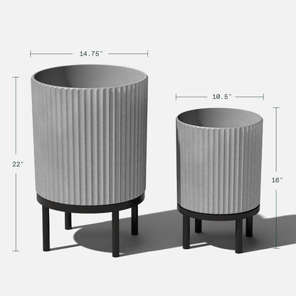 Veradek Demi Series Round Planter w/ Stand for Porch/Patio | Durable Plastic-Concrete & Wooden Stand | Modern Décor for Tall Plants, Flowers