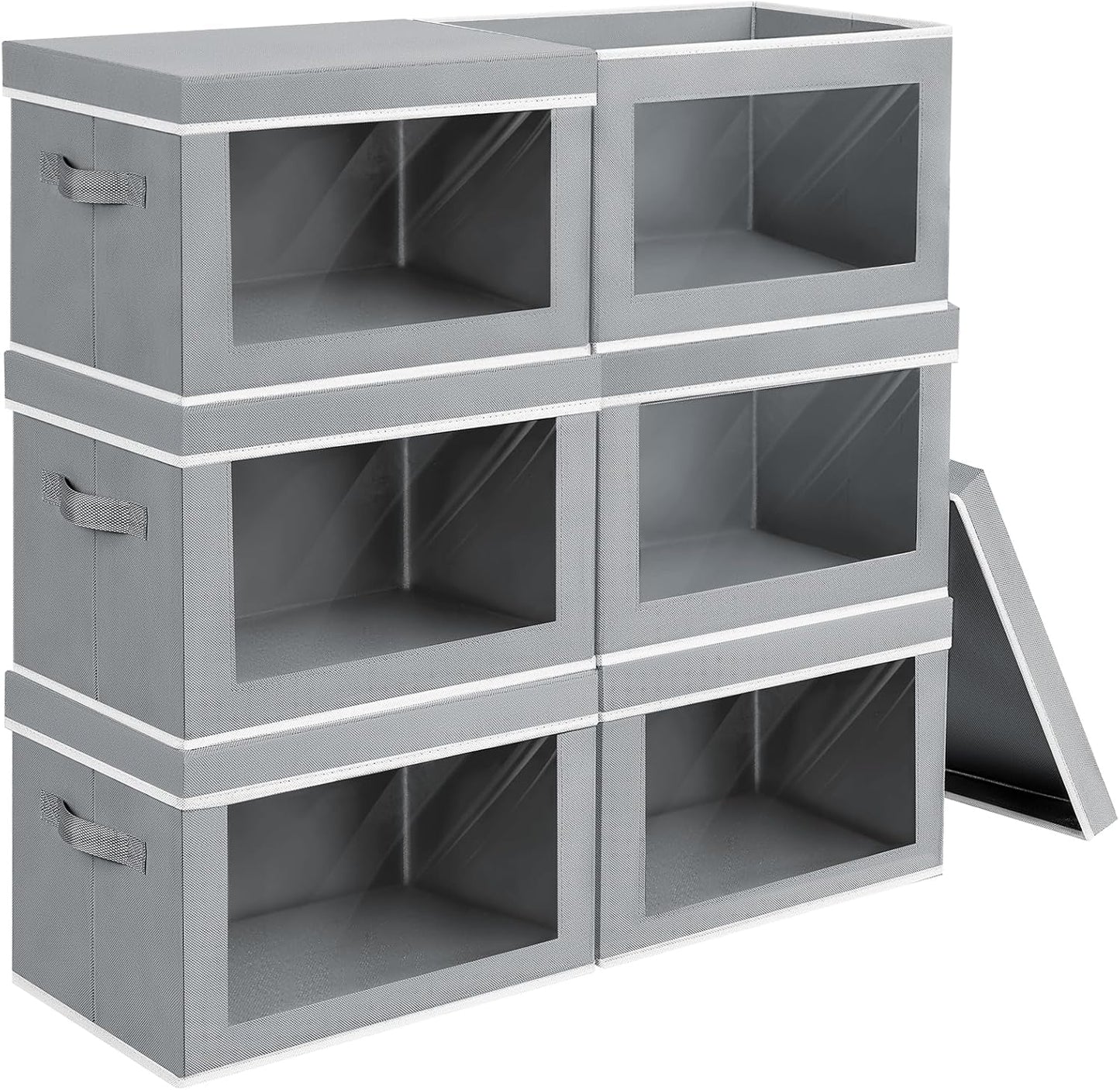 Homsorout Storage Bins with Lids - Fabric Closet Storage Bins with Window, Collapsible Baskets for Shelves 4 Pack, Home Decorative Boxes for Clothes, Closet, Office, Grey