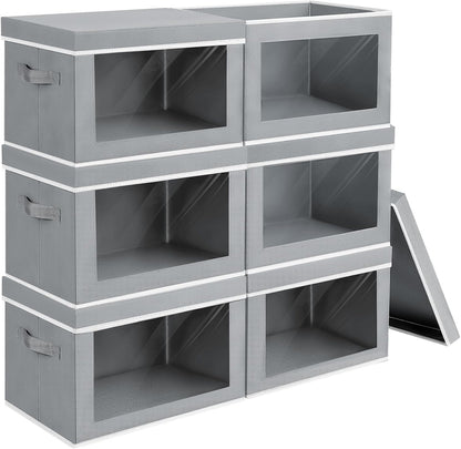 Homsorout Storage Bins with Lids - Fabric Closet Storage Bins with Window, Collapsible Baskets for Shelves 4 Pack, Home Decorative Boxes for Clothes, Closet, Office, Grey