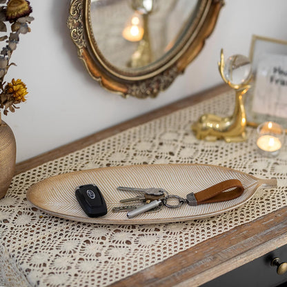Hanobe Decorative Bowls for Home Decor: Leaf Shaped Wood Key Tray Entryway Decor Leaves Bowl for Fireplace Mantel, Gold