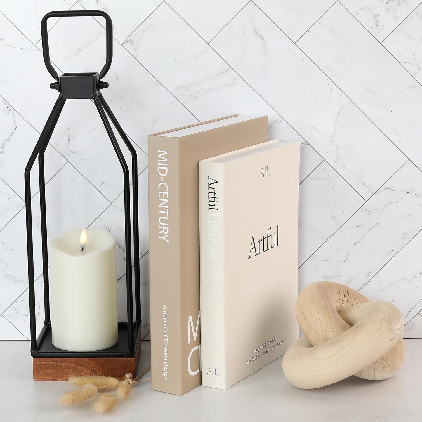 Aesthetic Decorative Books - Set of 2 Stylish Boxes Enhance Your Coffee Table, Bookshelf or Mantel Decor - Beautiful Fake/Faux Books for Modern Home Decoration, Photo Storage and as a Keepsake Box