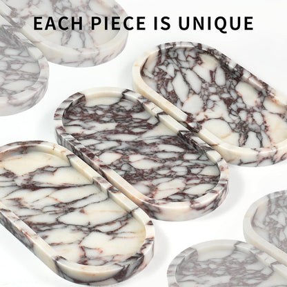 Marble Perfume Tray with Legs - Oval Decorative Stone Pedestal for Bathroom Vanity Coffee Table Kitchen Countertop, Footed Jewelry Candle Organizers Catchall Plate Riser with Scalloped Feet