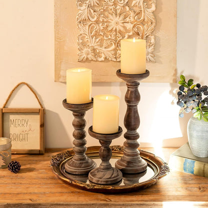 Wood Pillar Candle Holder: 3Pcs Rustic White Candle Holders for Pillar Candles Wood Candle Holders Distressed Wooden Farmhouse Candle Holder Large Rustic Candle Holder for Fireplace Table