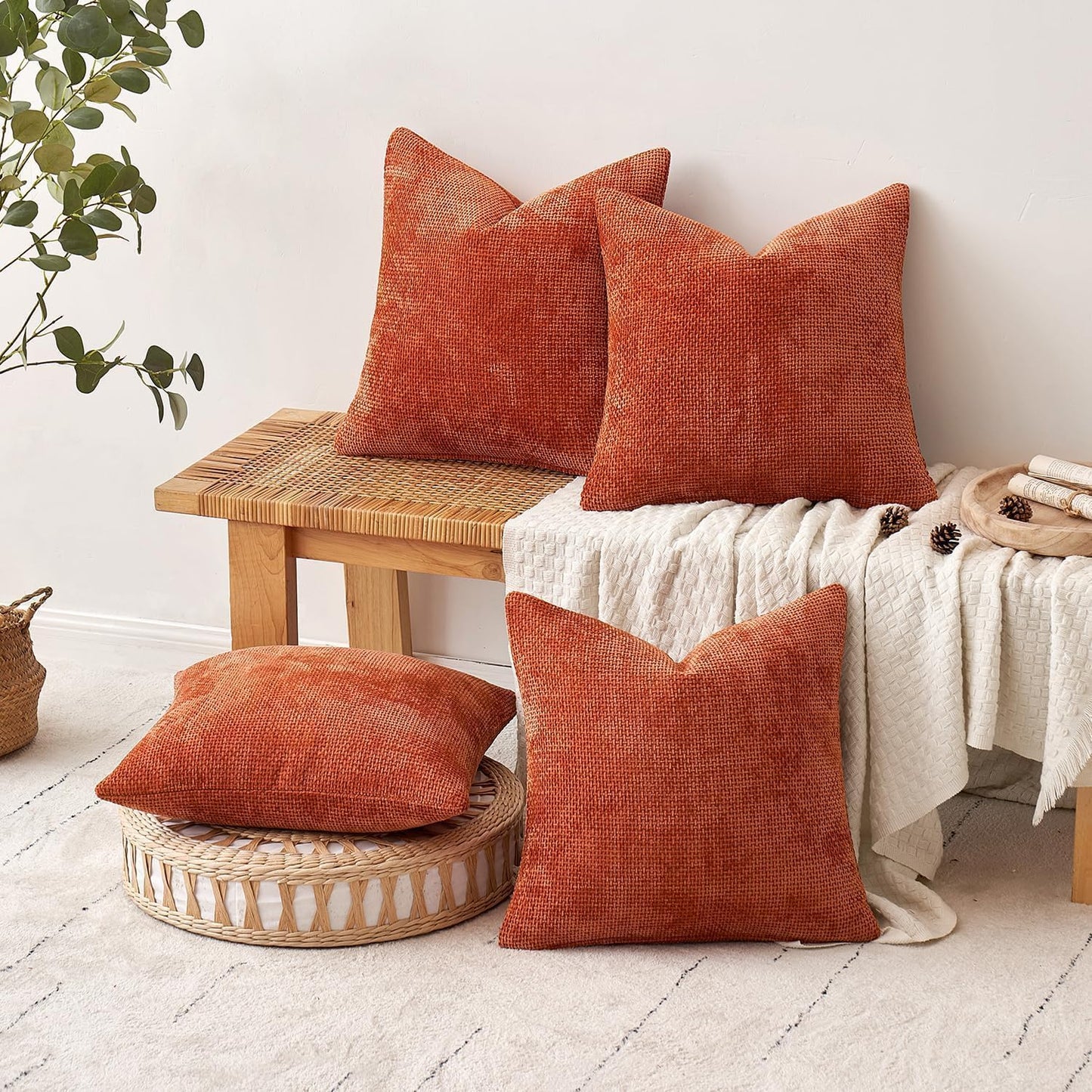 MIULEE Pack of 2 Couch Throw Pillow Covers 18x18 Inch Neutral Beige Modern Boho Accent Decorative Pillow Covers Soft Chenille Farmhouse Cushion Covers for Home Decor Bed Sofa Living Room