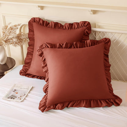 KKJIAF Ruffle Pillow Cases 26x26 Inches, White Square Ruffled Pillow Covers Set of 2, Microfiber Wrinkle Resistant Pillow Shams with Envelope Closure for Sofa Bed Living Room
