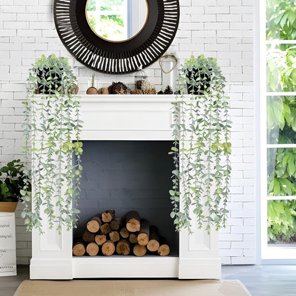 Waipfaru 4Pcs Fake Hanging Plants 2.7ft Fake Plants Eucalyptus Leaves UV Resistant Fake Vines Ivy Artificial Plants Outdoor Faux Plants Indoor Bedroom Living Room Boho Wall Porch Shelf Decor