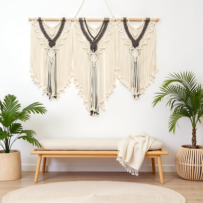 guzhiou large macrame wall hanging - Boho Tapestry Macrame Wall Decor Art- Chic Bohemian Handmade Woven Tapestry Home Decoration for Bedroom Living Room Apartment Wedding Party - 43"x32" (Wood bead)