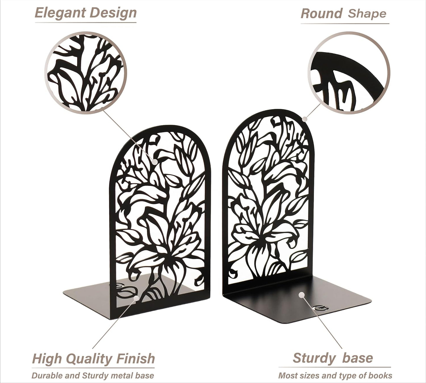 CNK Premium BookEnds - Heavy Duty Metal Book Stoppers for Home Office, Decorative Book Shelf Holders (Hummingbird Black)