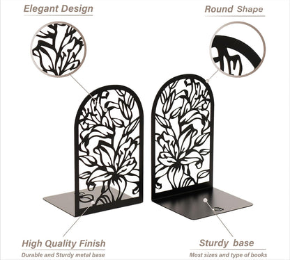 CNK Premium BookEnds - Heavy Duty Metal Book Stoppers for Home Office, Decorative Book Shelf Holders (Hummingbird Black)